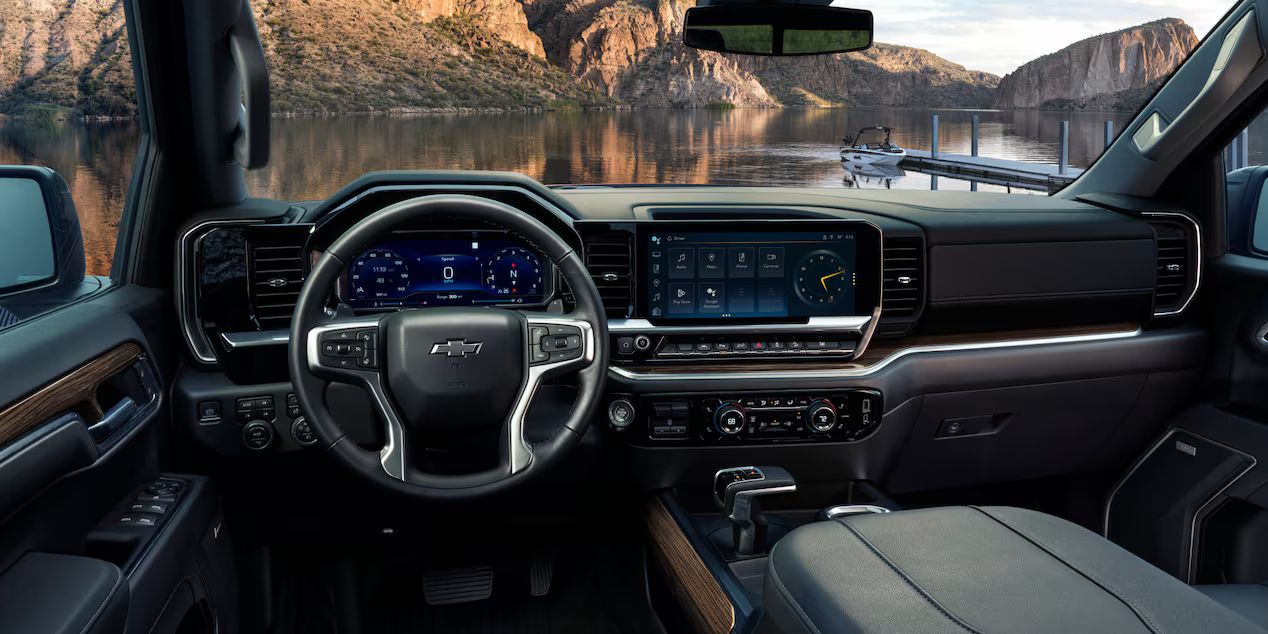 Close-up of Silverado 1500 dashboard with Google Built-In and wireless phone connectivity